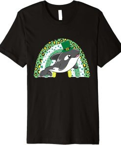 St. Patrick"s Day Orca Green Rainbow Four Leaf Clover Premium T-Shirt