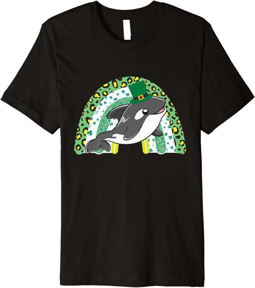 St. Patrick"s Day Orca Green Rainbow Four Leaf Clover Premium T-Shirt