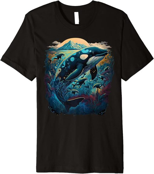 Colourful mystical orca whale watching dolphin pottwhale orca whale Premium T-Shirt