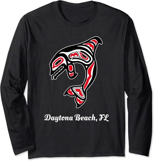 Native American Daytona Beach Florida Red Orca Killer Whale Long Sleeve T-Shirt