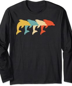 Dolphin Vintage Retro Beluga Fish Orca Lover 60s 70s Gift Long Sleeve T-Shirt