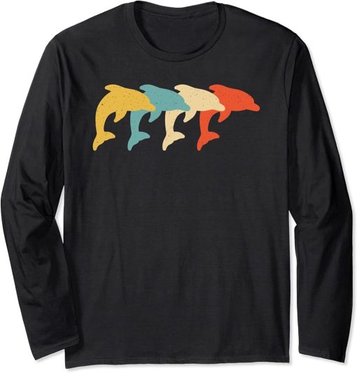 Dolphin Vintage Retro Beluga Fish Orca Lover 60s 70s Gift Long Sleeve T-Shirt